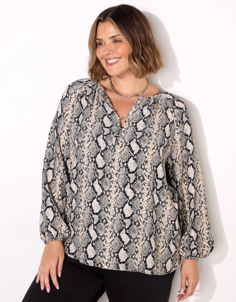 Snake Print Button Front Blouse