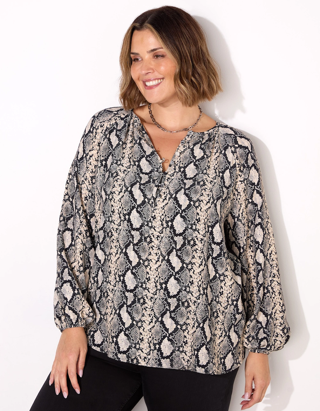 Snake Print Button Front Blouse, 8 of 7