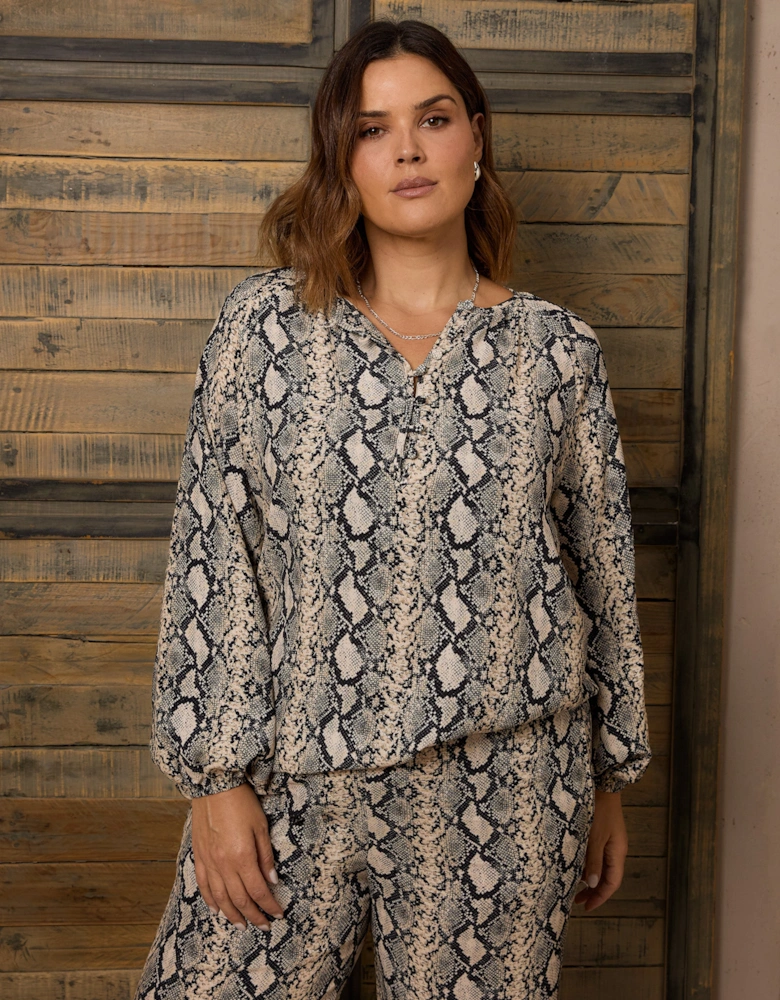 Snake Print Button Front Blouse