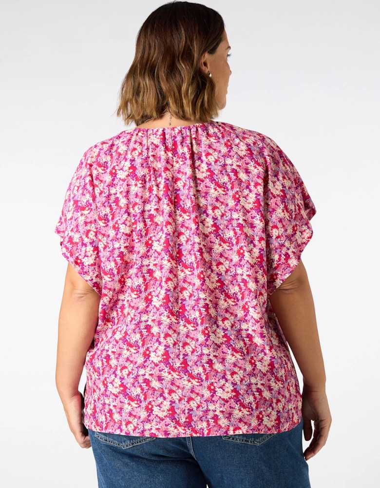 Pink Floral Button Front Blouse
