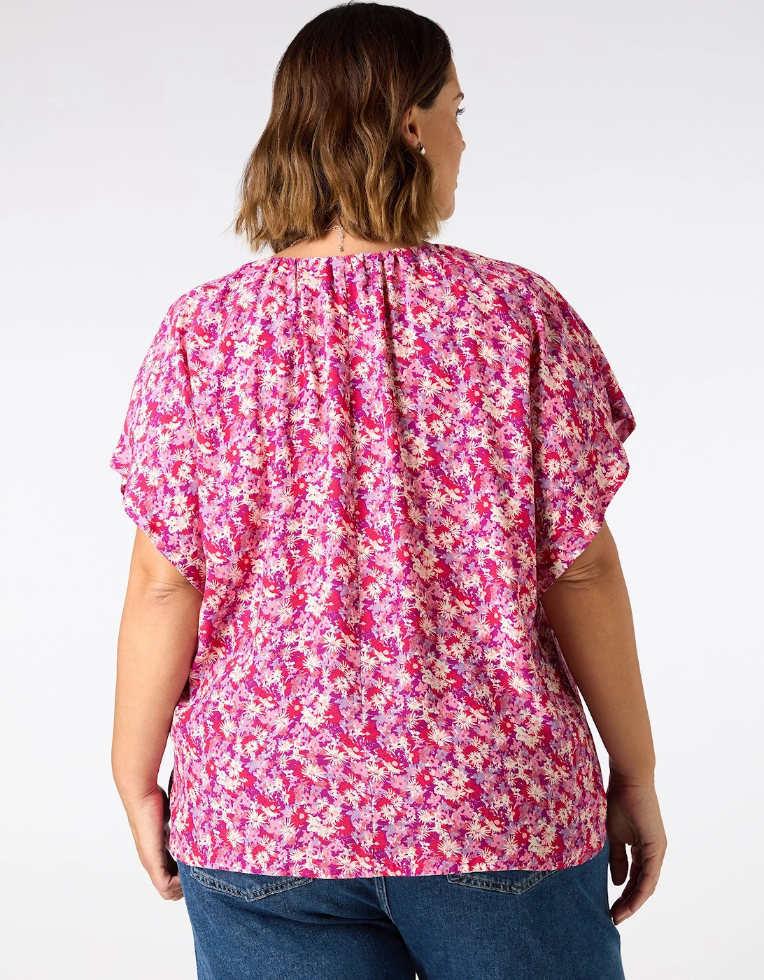Pink Floral Button Front Blouse