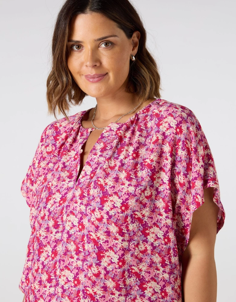 Pink Floral Button Front Blouse