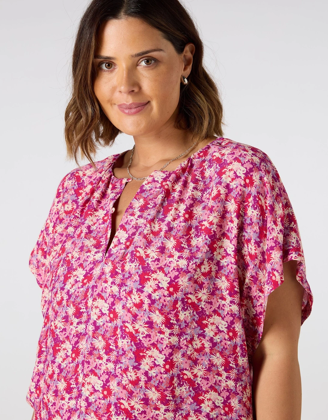 Pink Floral Button Front Blouse