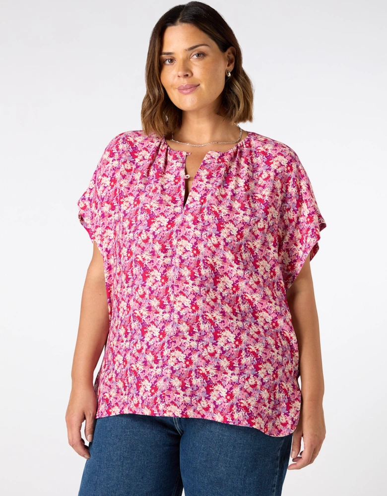 Pink Floral Button Front Blouse