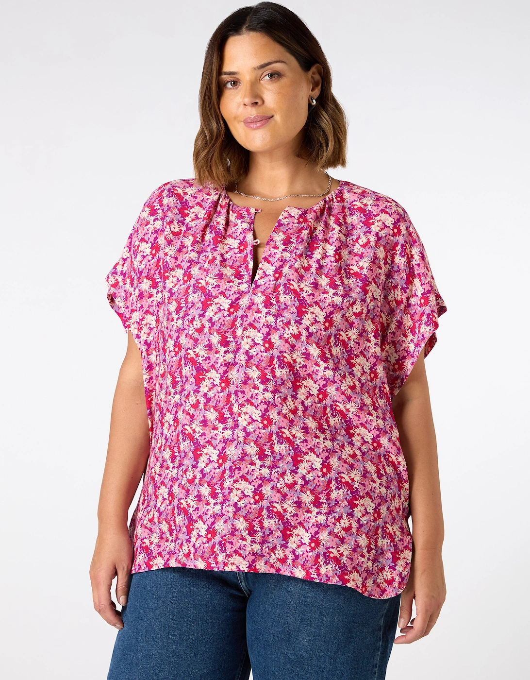 Pink Floral Button Front Blouse