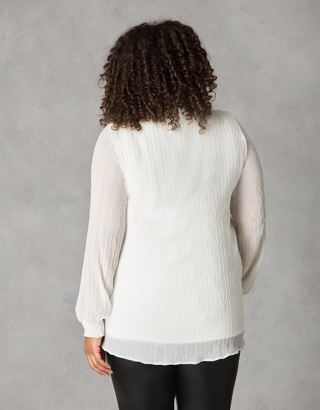 Ivory Textured Rib Trim Blouse