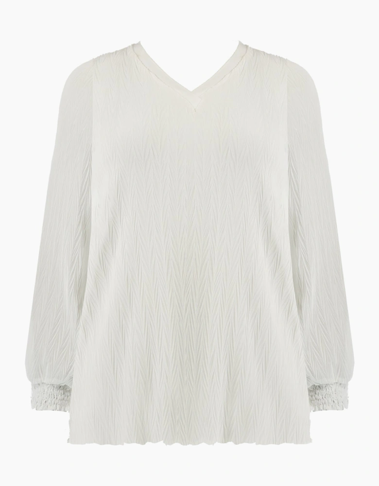 Ivory Textured Rib Trim Blouse