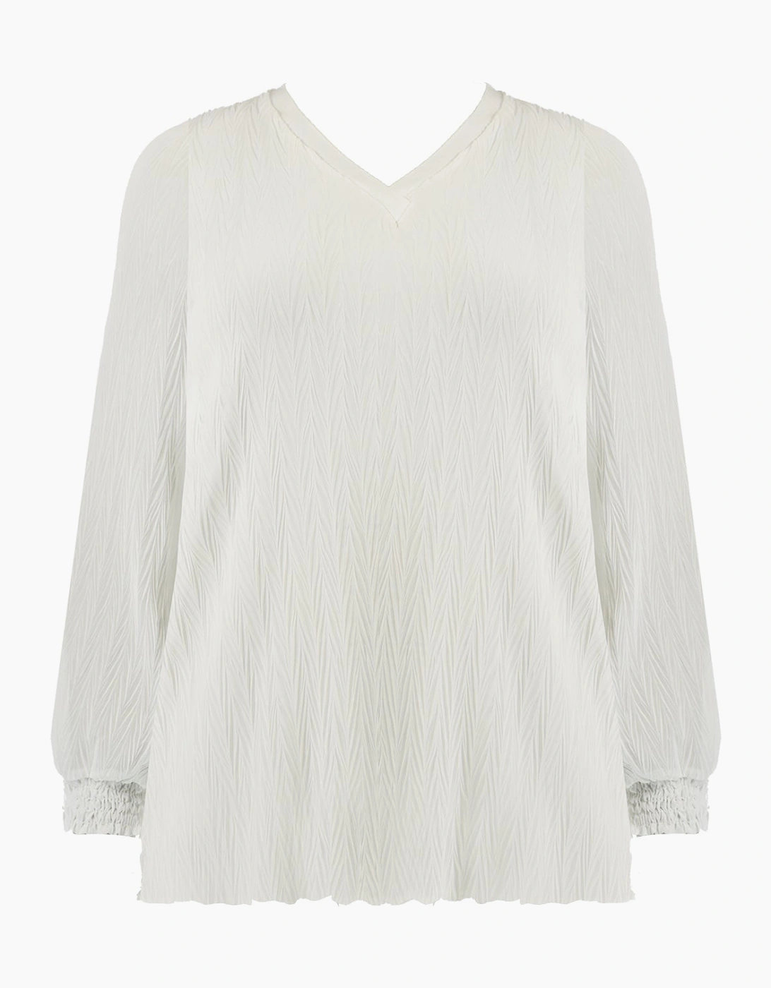 Ivory Textured Rib Trim Blouse