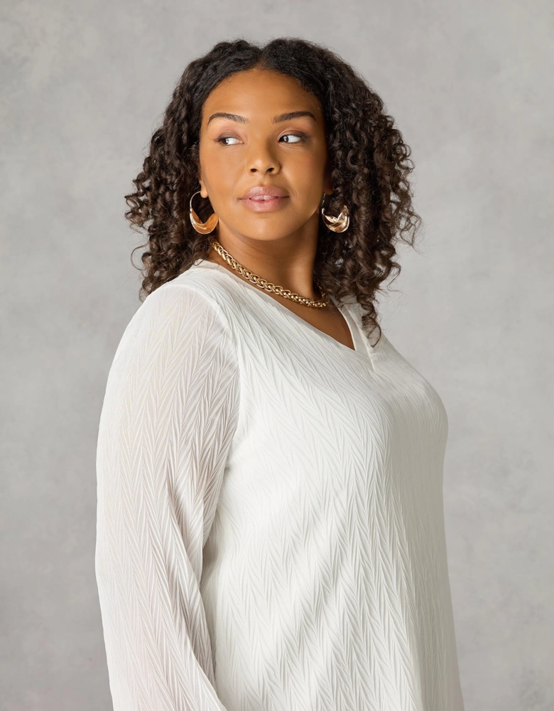 Ivory Textured Rib Trim Blouse