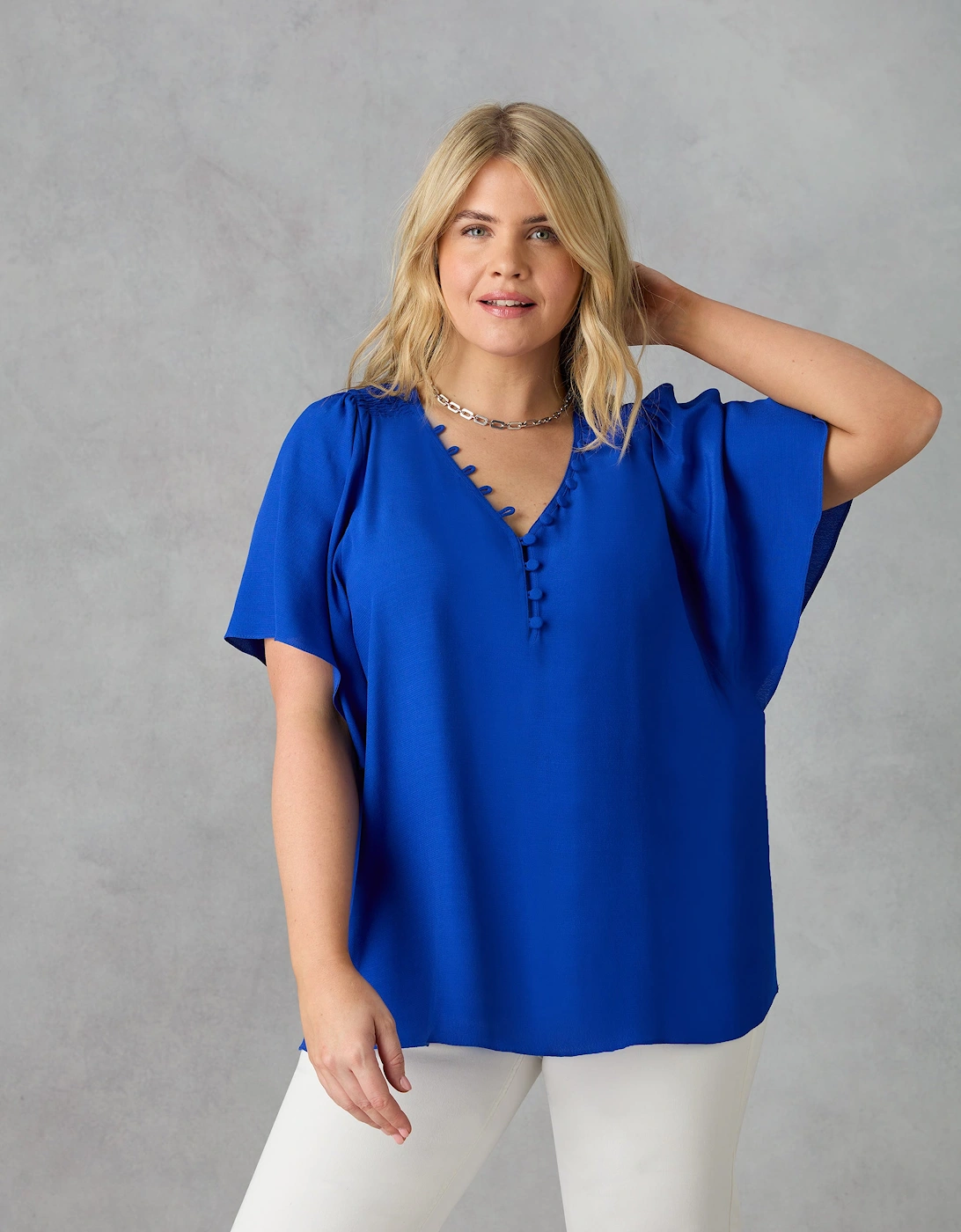 Blue Shirred Shoulder Blouse, 5 of 4