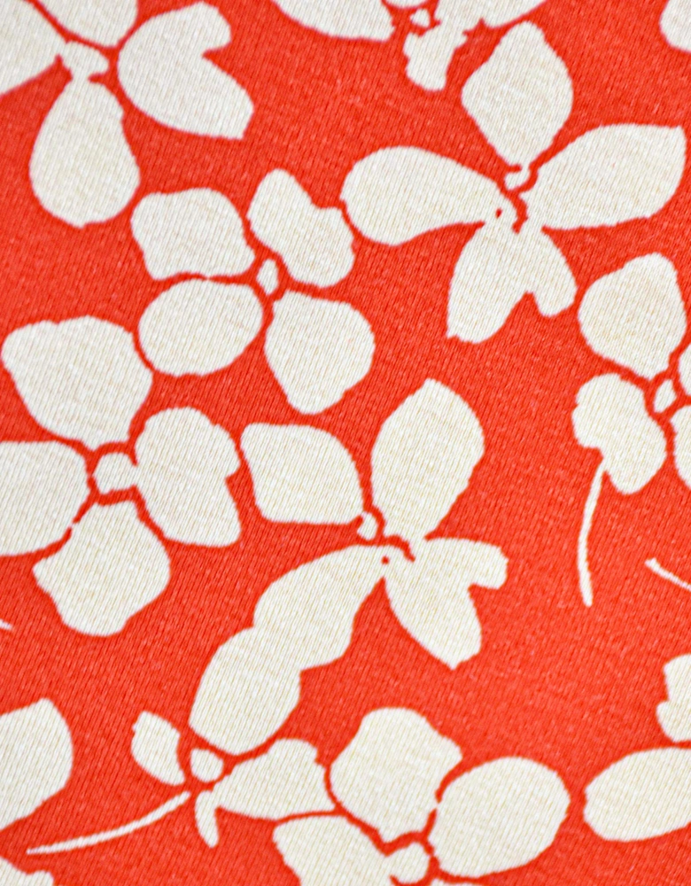 Red Ditsy Print Jersey Pleat Front Top