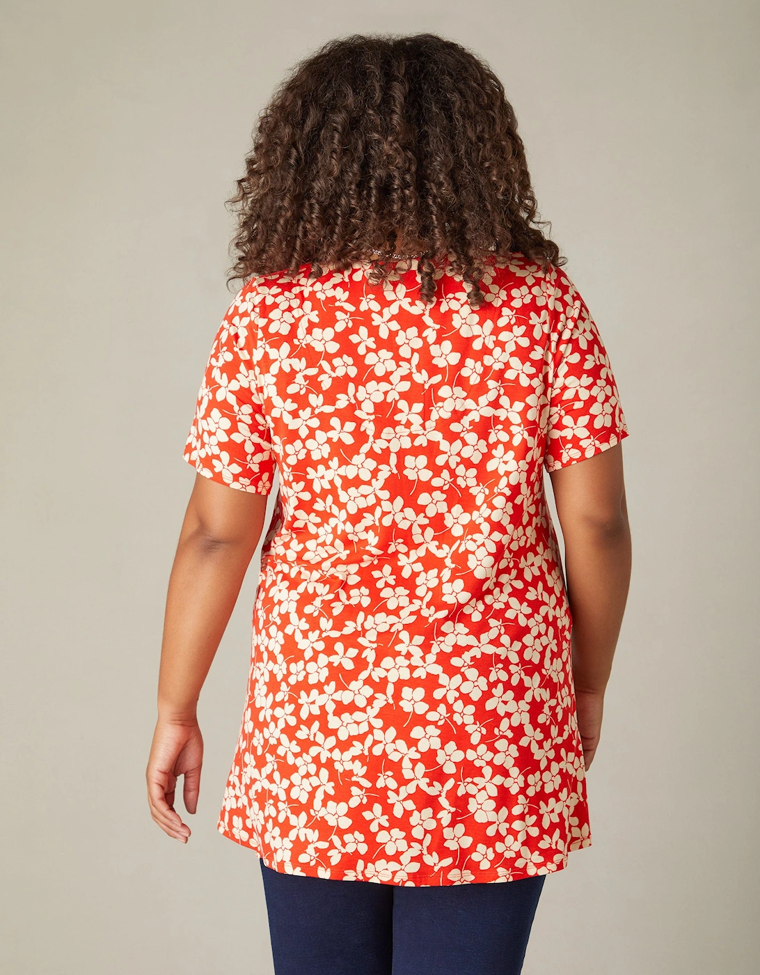 Red Ditsy Print Jersey Pleat Front Top