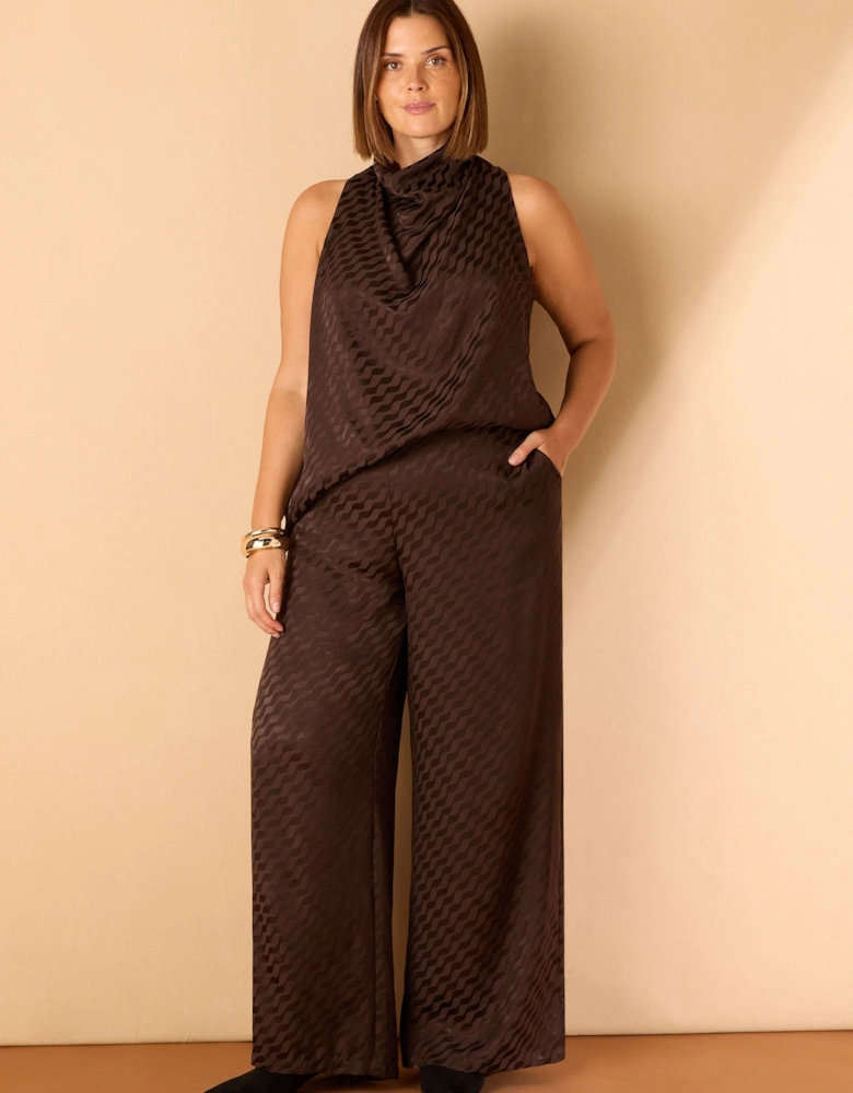 Brown Jacquard Cowl Neck Top