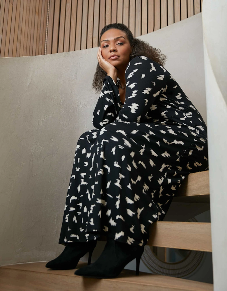 Mono Smudge Print Jersey Midi Dress