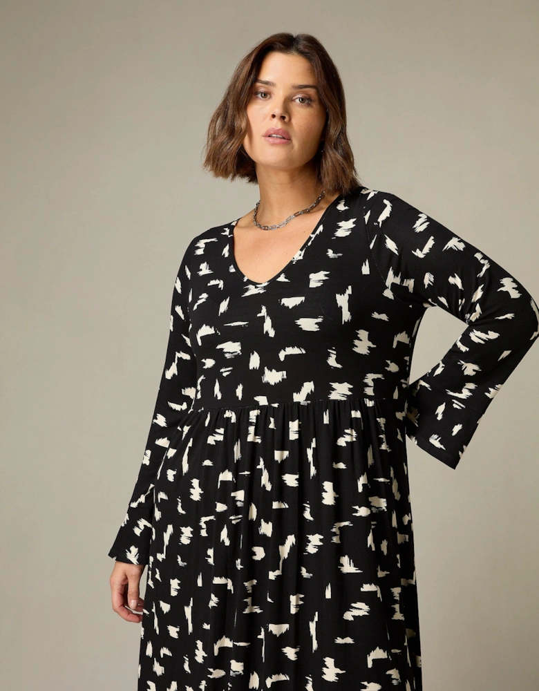 Mono Smudge Print Jersey Midi Dress