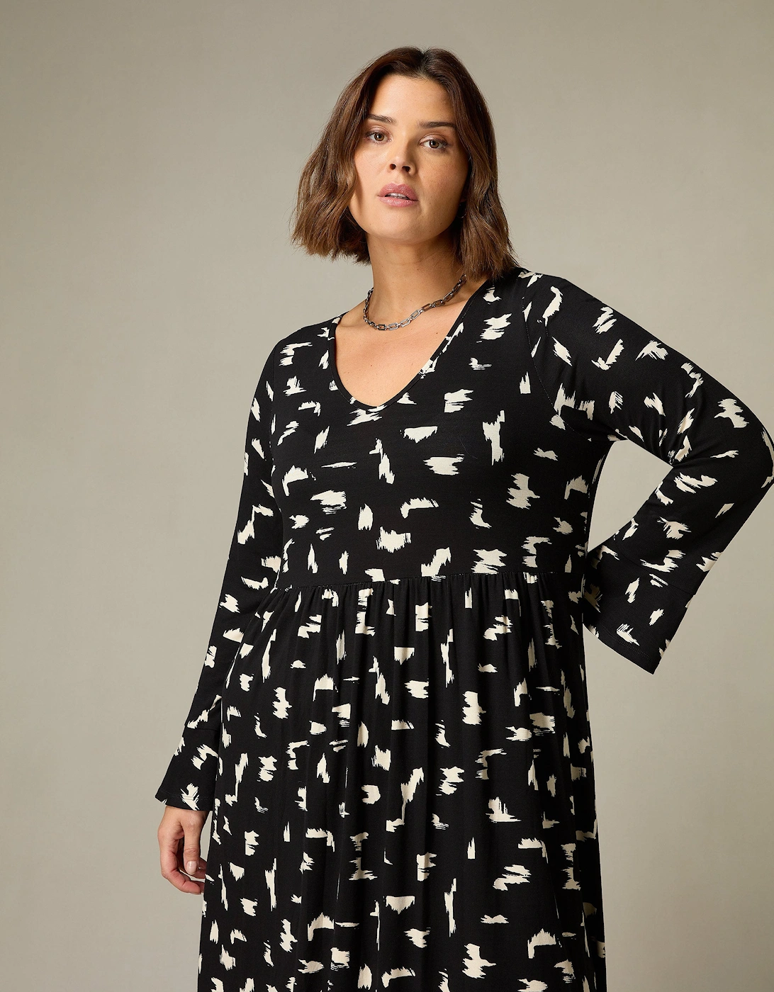 Mono Smudge Print Jersey Midi Dress