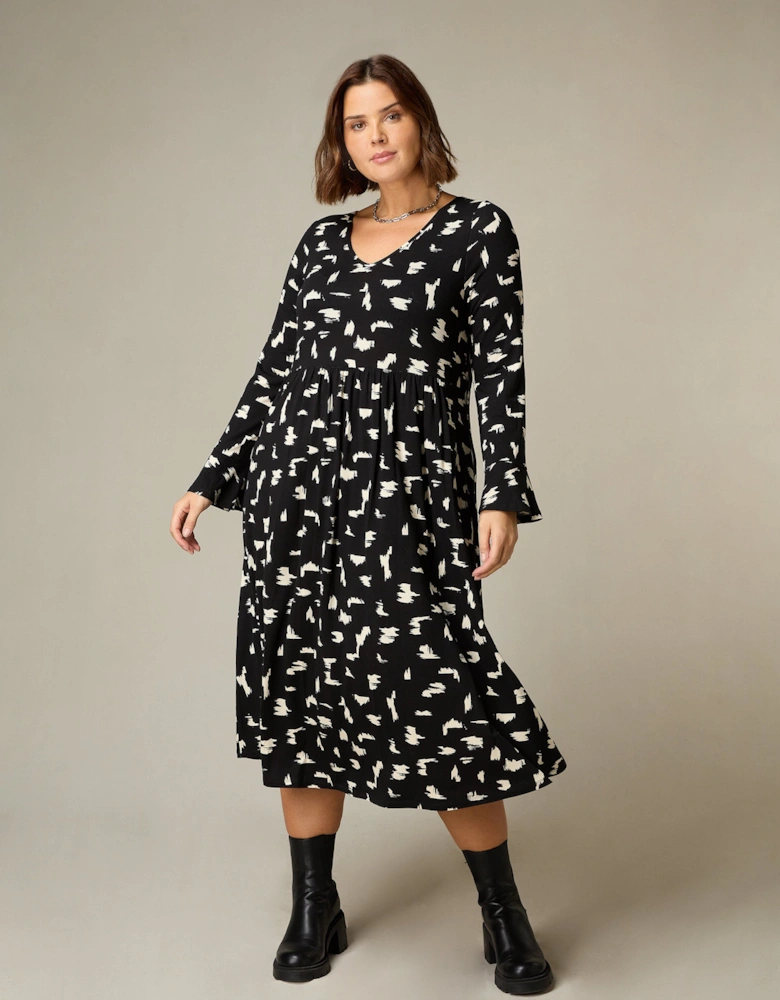 Mono Smudge Print Jersey Midi Dress
