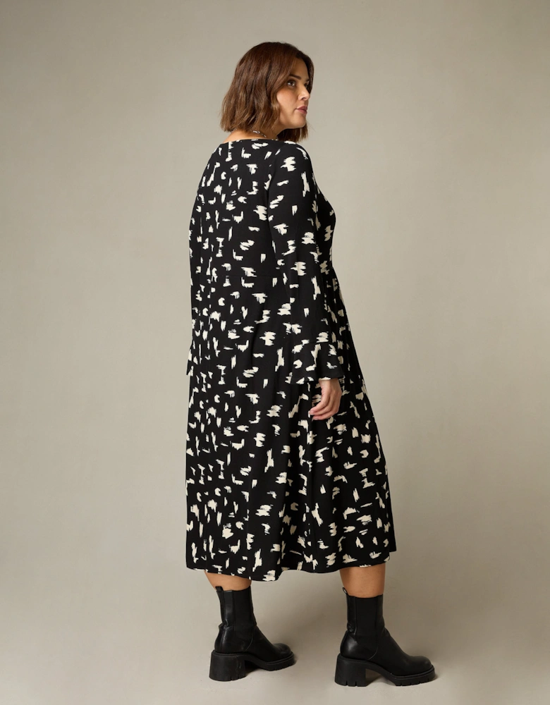 Mono Smudge Print Jersey Midi Dress