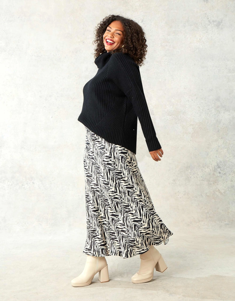 Mono Zebra Print Bias Cut Skirt