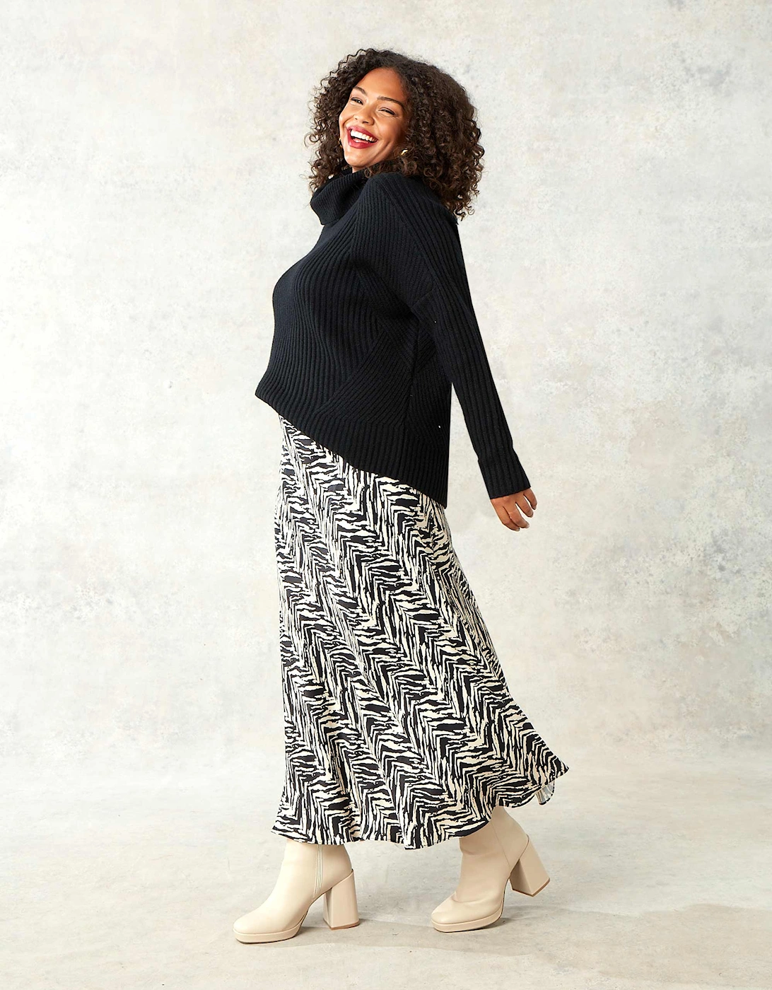 Mono Zebra Print Bias Cut Skirt