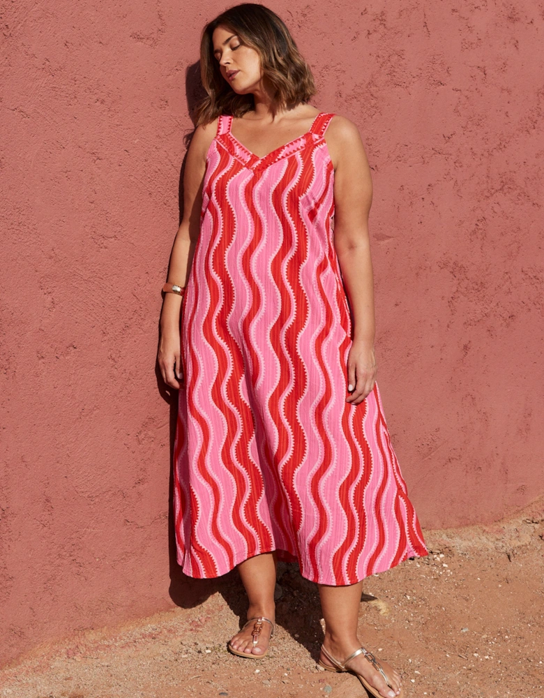 Pink Swirl Print Midi Dress