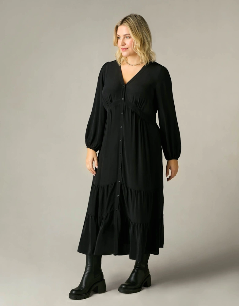 Black Button Front Midaxi Dress