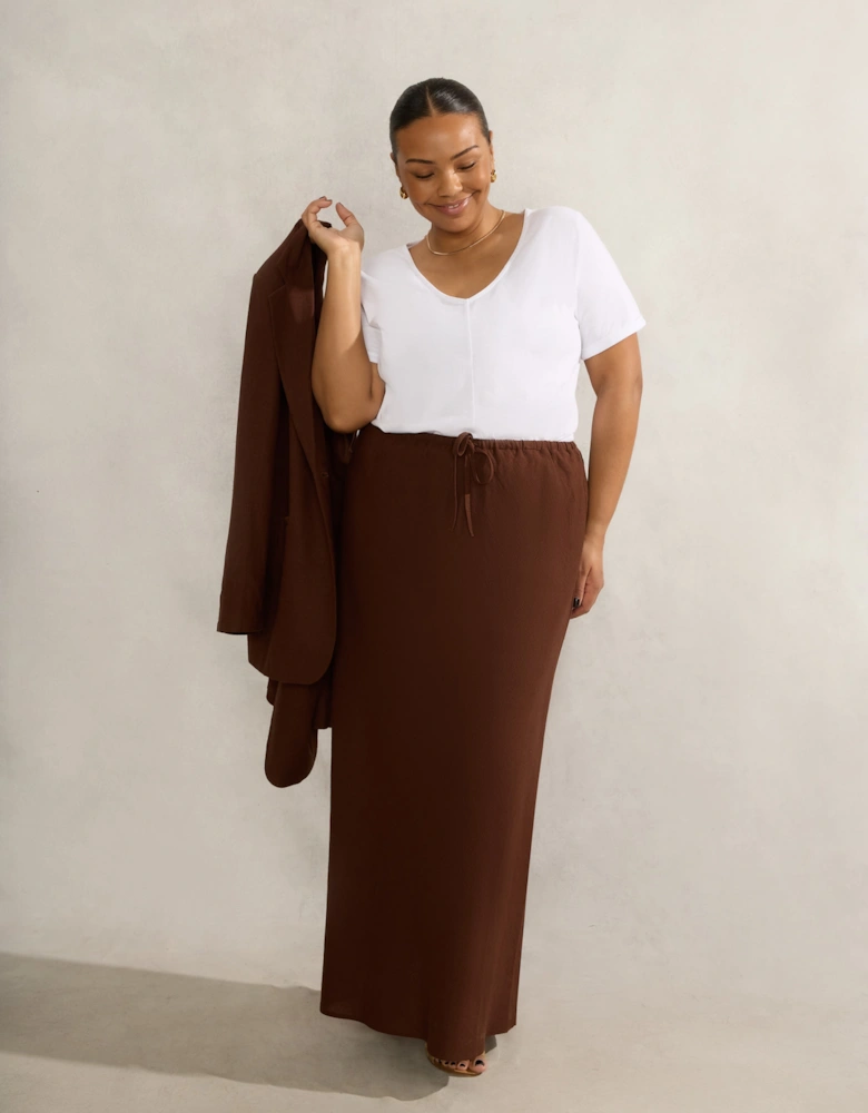 Chocolate Linen Blend Bias Cut Skirt