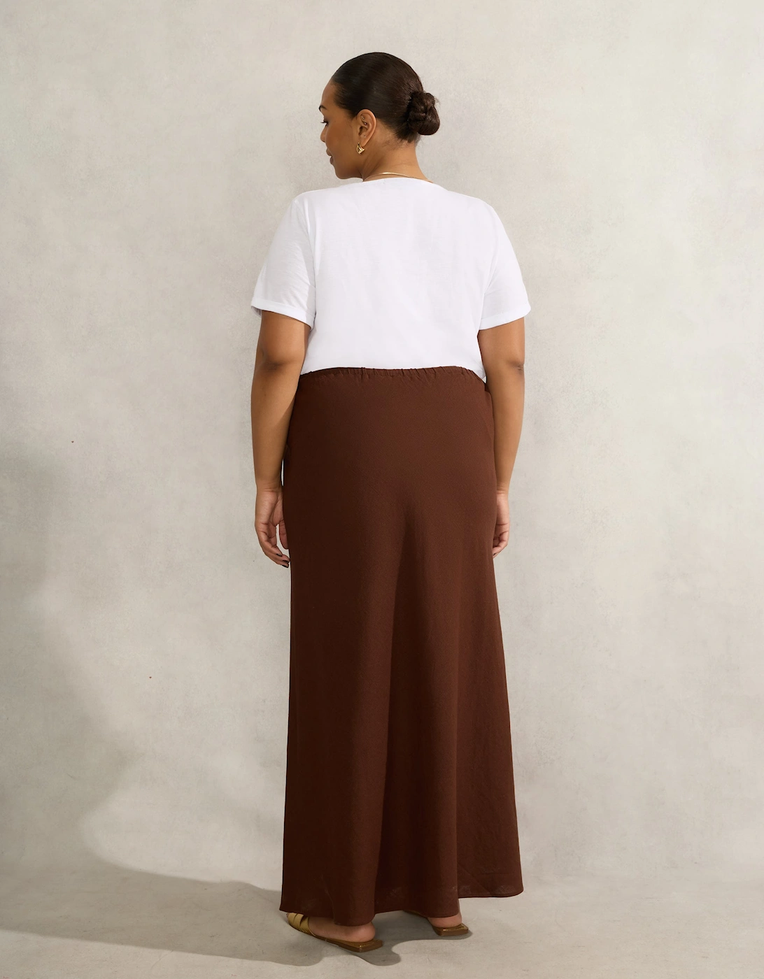 Chocolate Linen Blend Bias Cut Skirt
