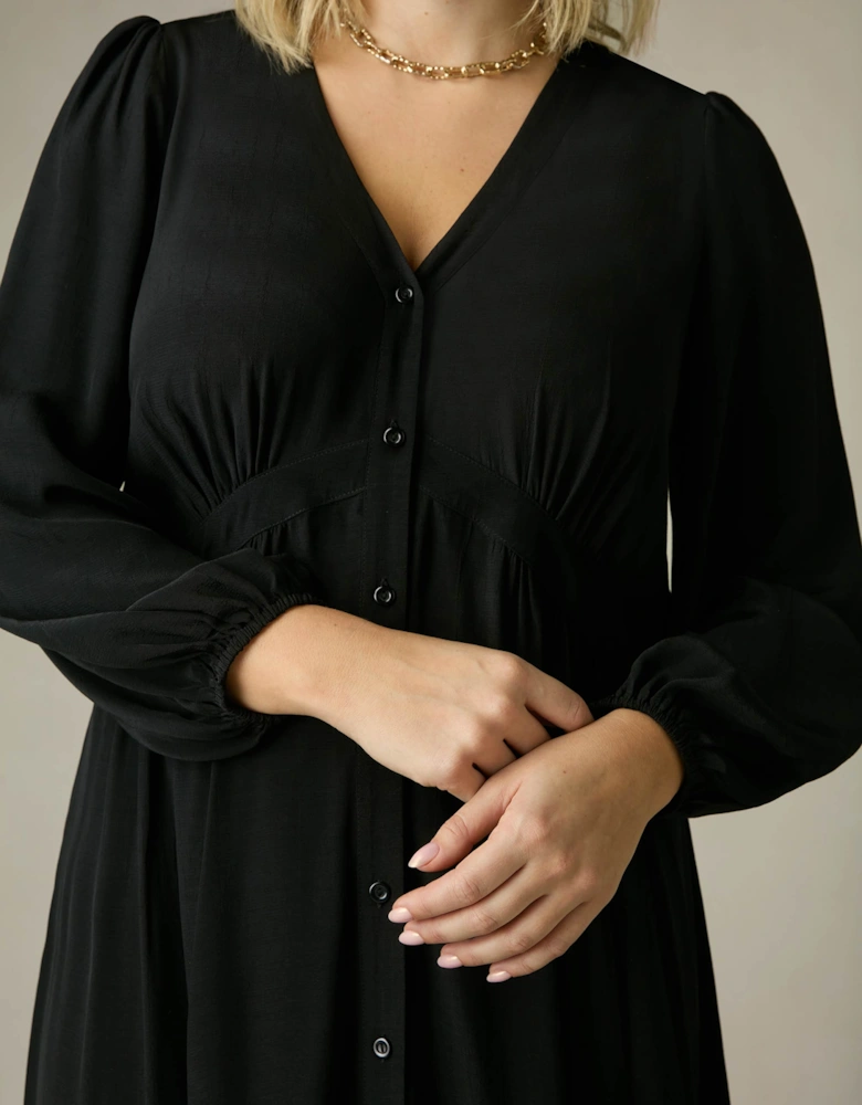 Black Button Front Midaxi Dress