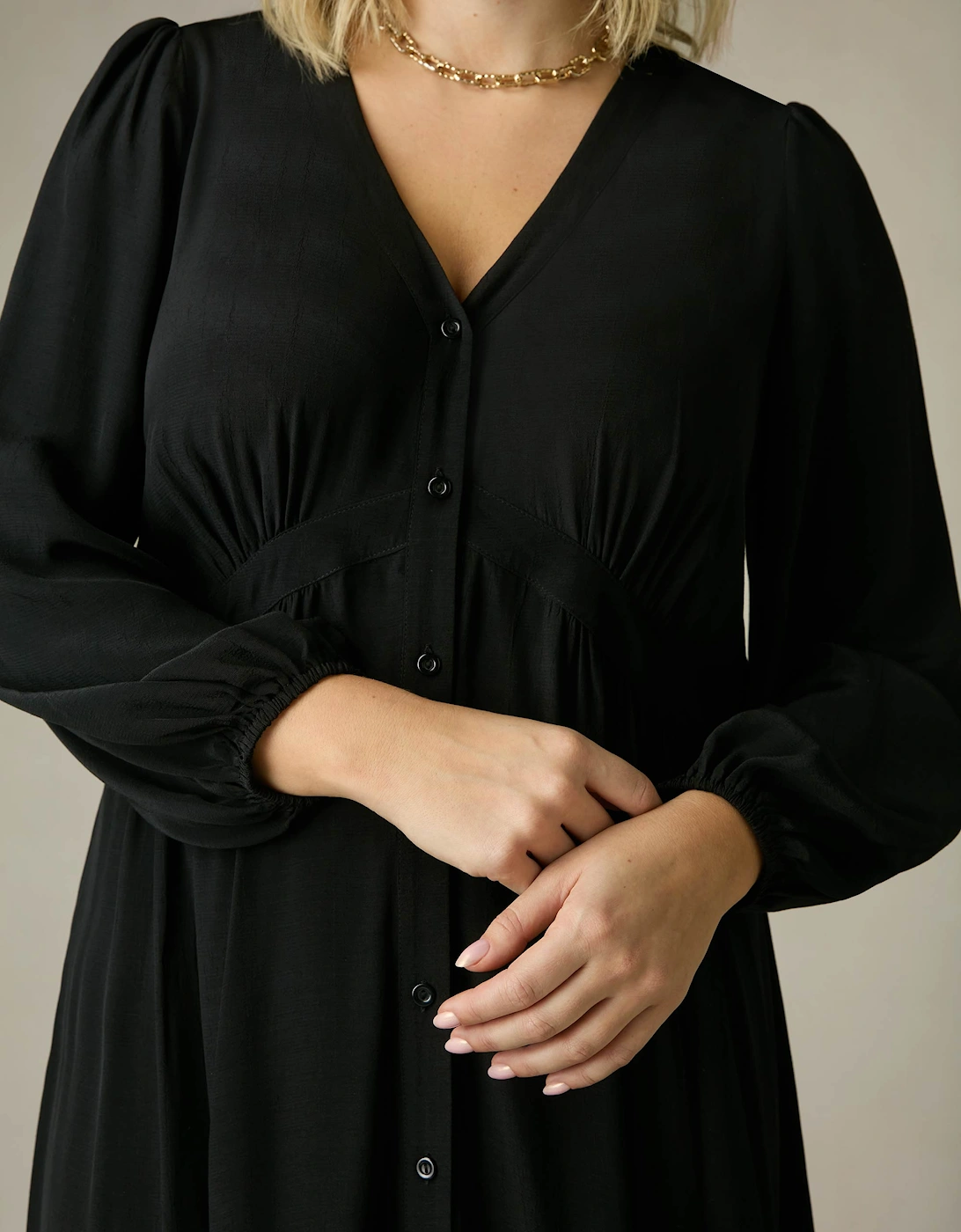 Black Button Front Midaxi Dress