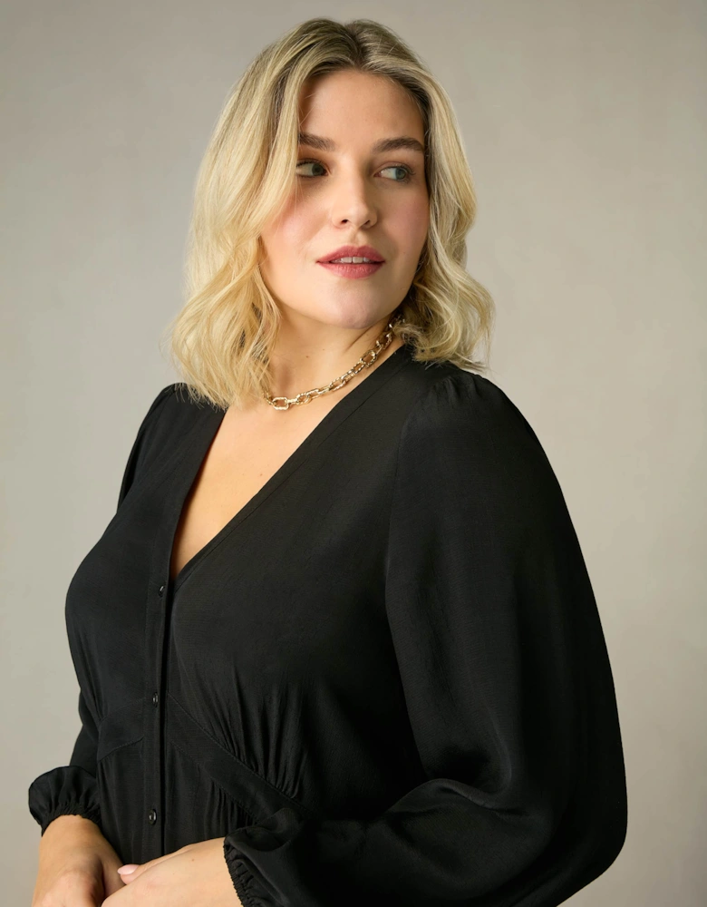 Black Button Front Midaxi Dress