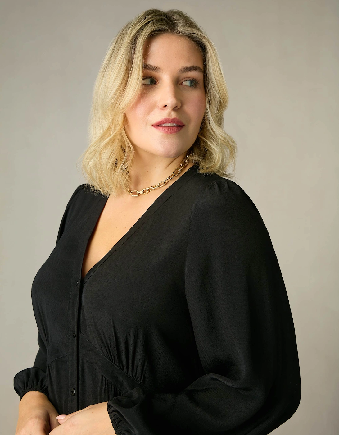 Black Button Front Midaxi Dress