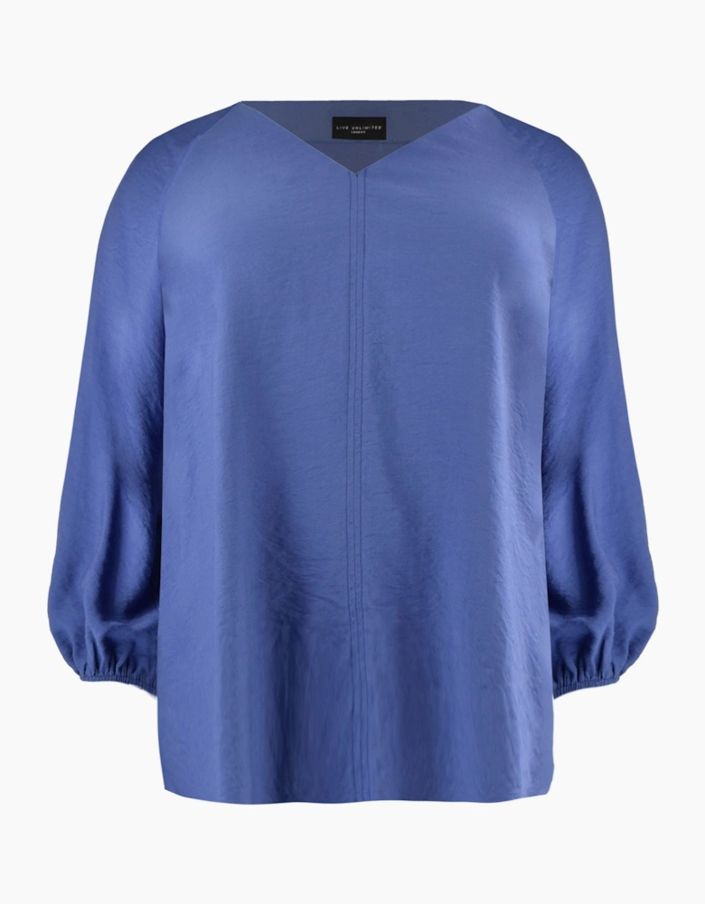 Blue V-Neck Full Sleeve Blouse