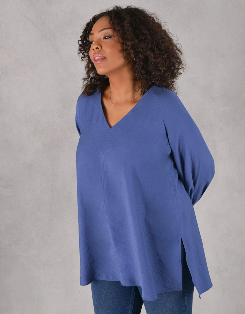 Blue V-Neck Full Sleeve Blouse