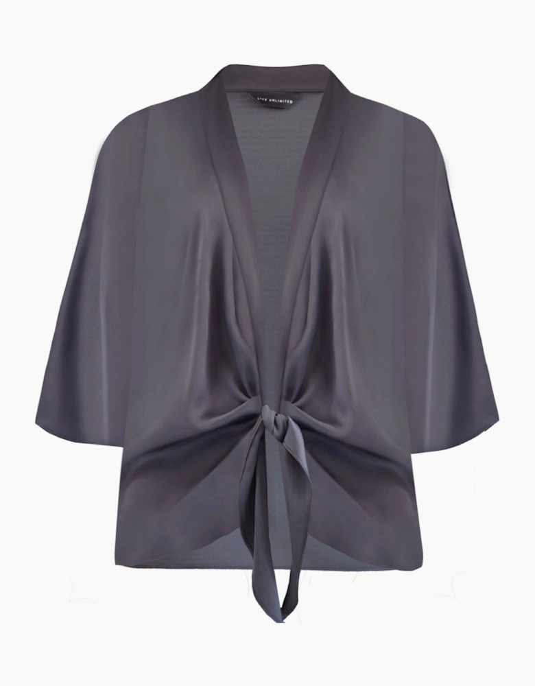 Charcoal Satin Tie Front Cover Up