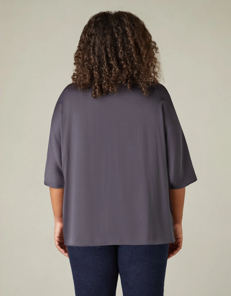 Charcoal Satin Tie Front Cover Up