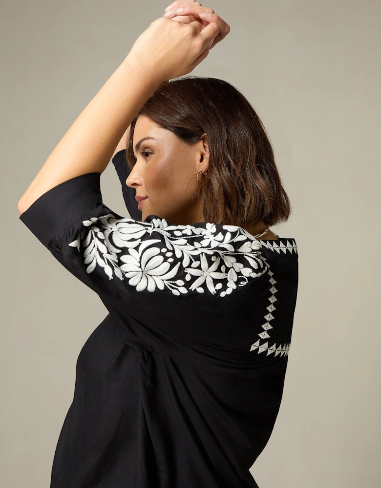 Black Embroidered Relaxed Blouse