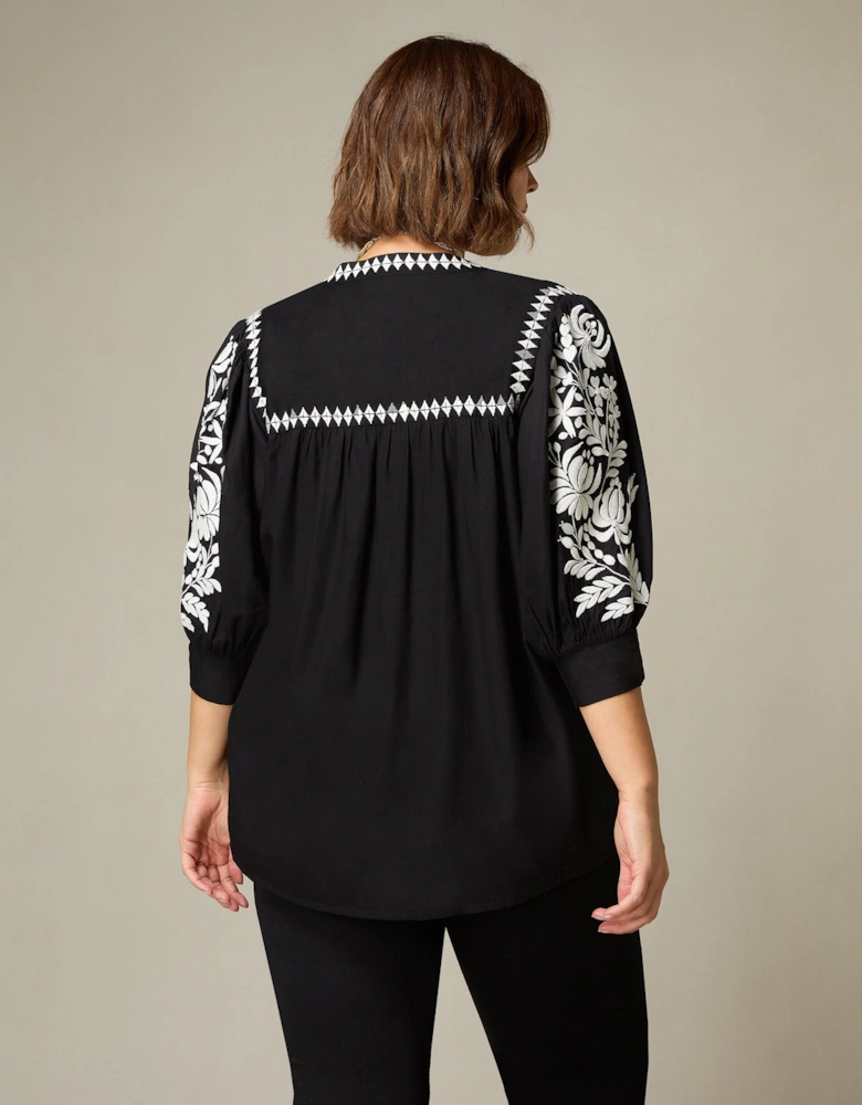 Black Embroidered Relaxed Blouse