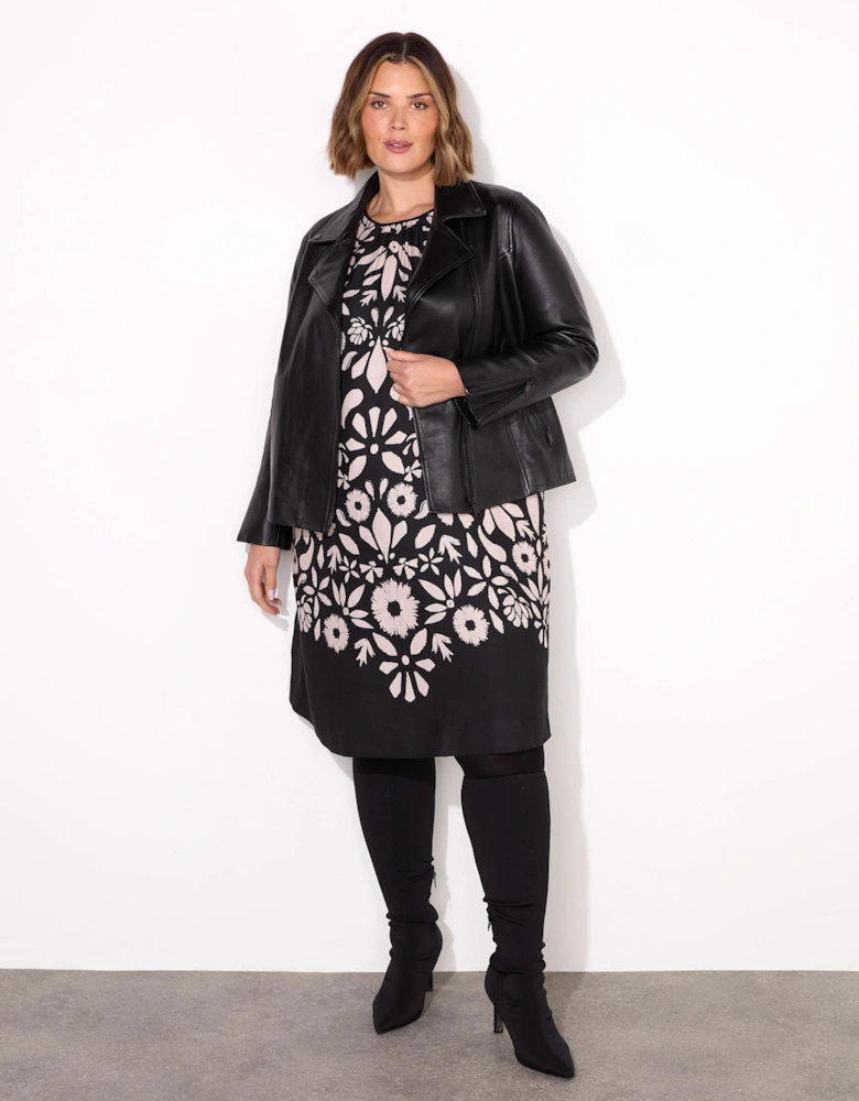 Black Graphic Floral Placement Dress