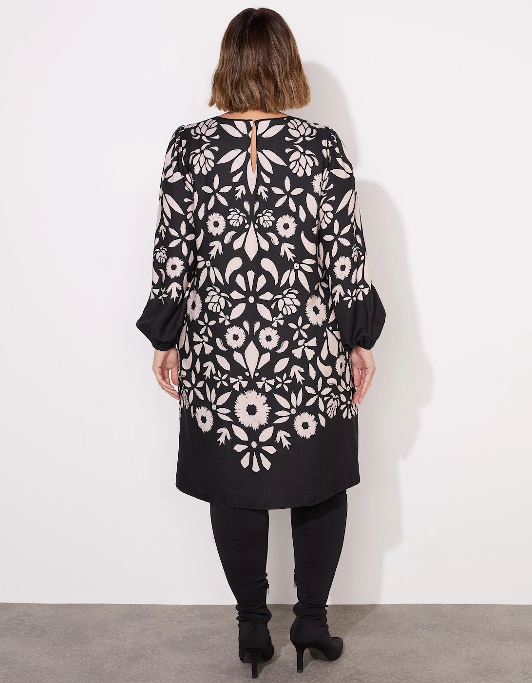 Black Graphic Floral Placement Dress