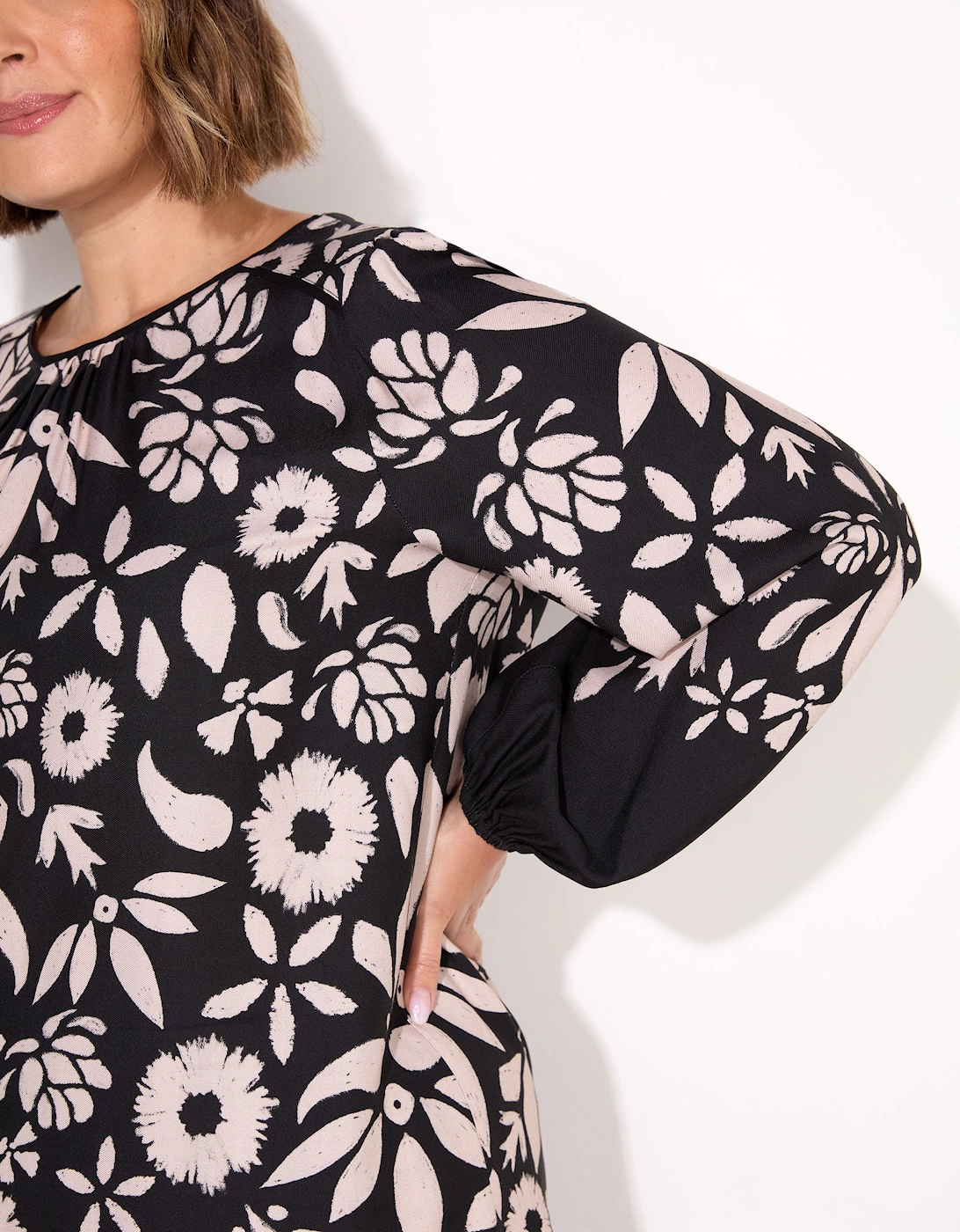Black Graphic Floral Placement Dress