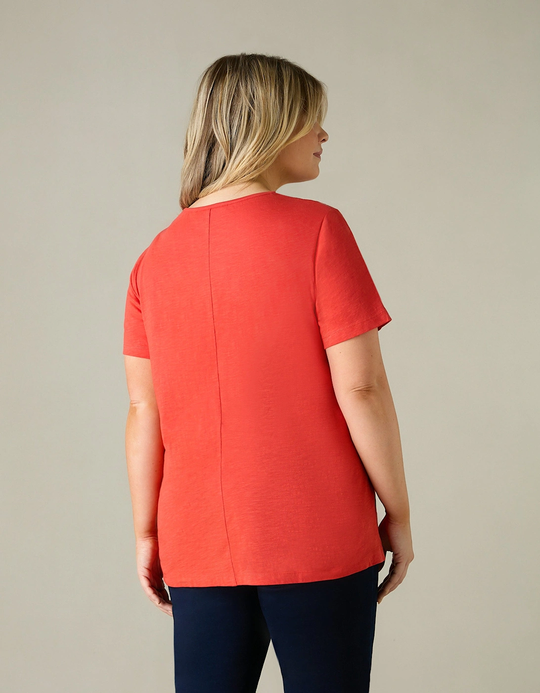 Orange Jersey Broderie V-Neck Top