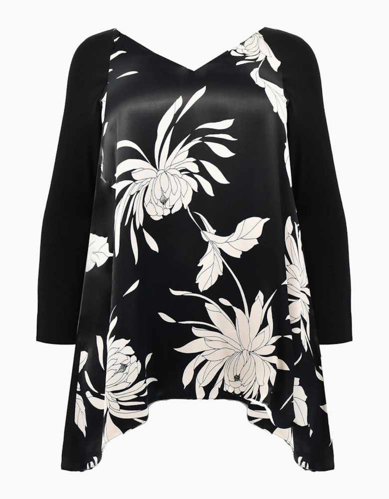 Stone Floral Print Satin Front High Low Tunic