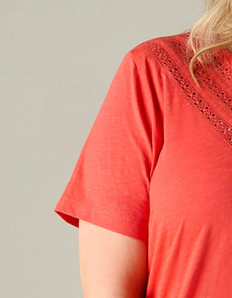 Orange Jersey Broderie V-Neck Top