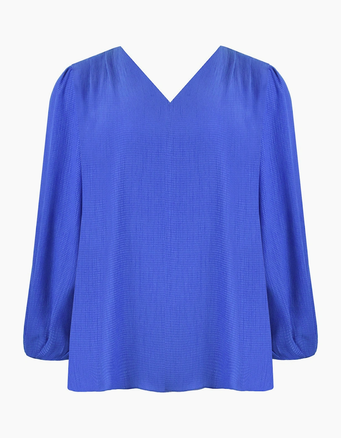 Blue Textured V-Neck Blouse