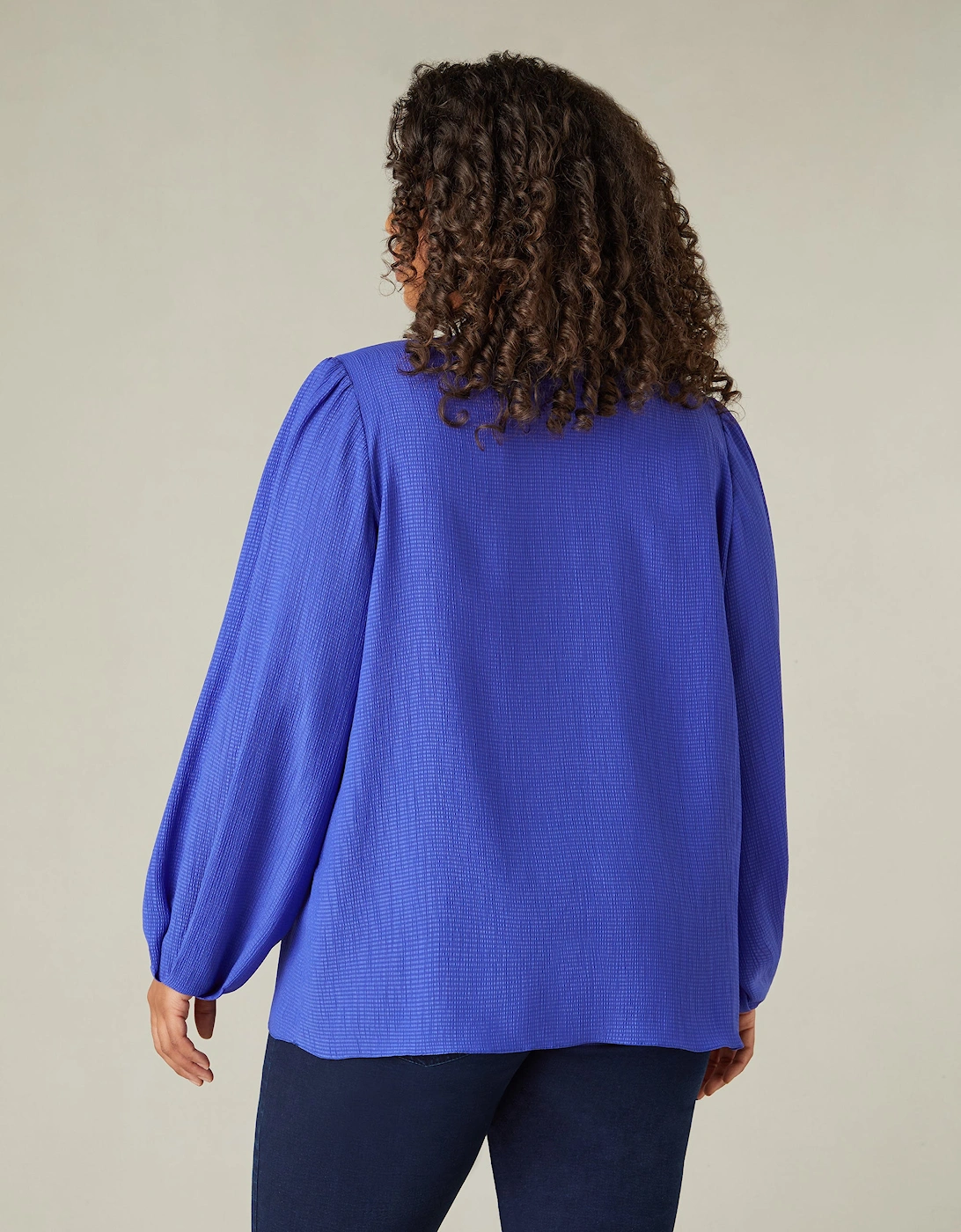 Blue Textured V-Neck Blouse