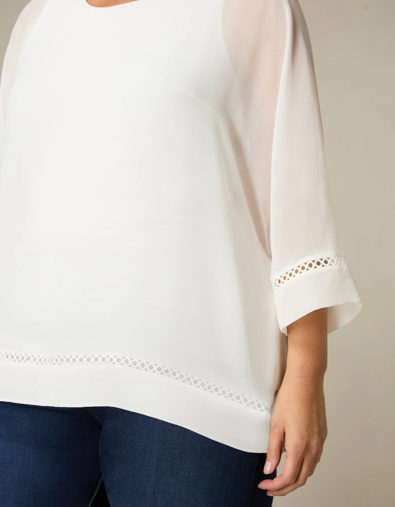 Ivory Chiffon Trim Insert Overlay Top