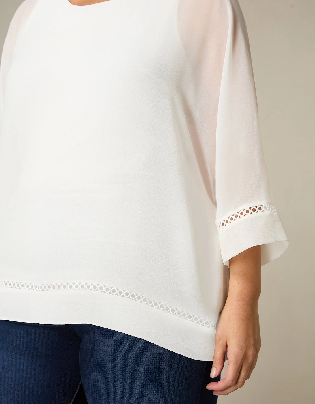 Ivory Chiffon Trim Insert Overlay Top