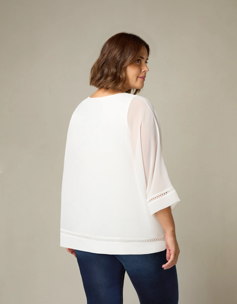 Ivory Chiffon Trim Insert Overlay Top