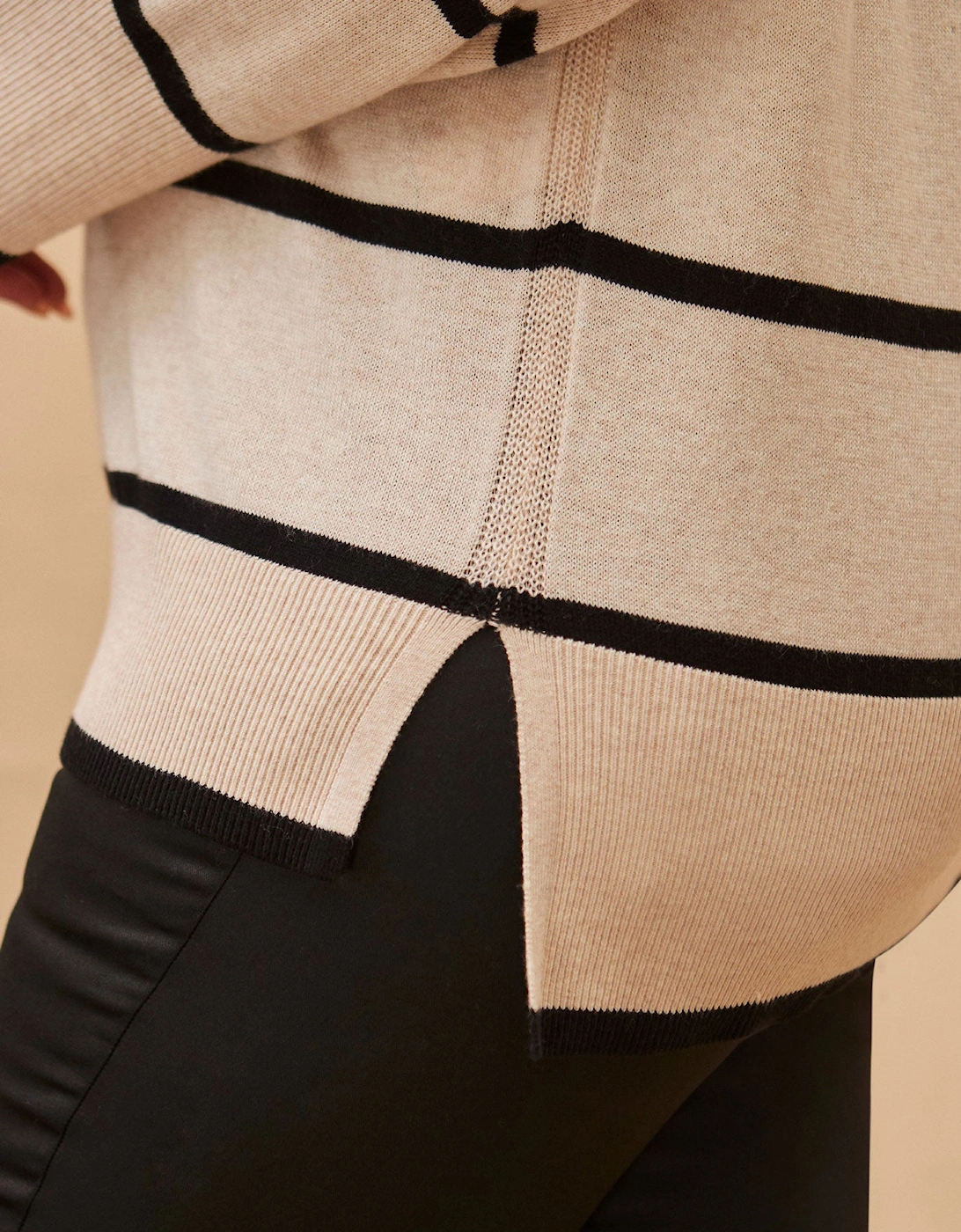 Cream And Black Stripe V Neck Jumper